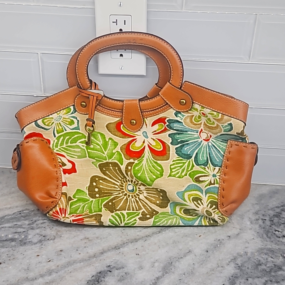 NWOT Fossil Tropical leather waxed canvas  Handbag